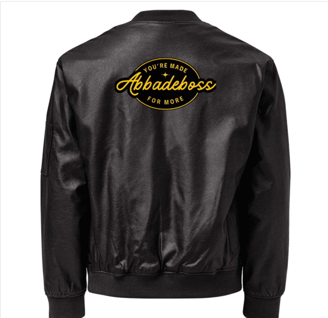 Yellow Embroidery Stay Bold Abbadeboss Leather Bomber Jacket for men / leather Jacket for women