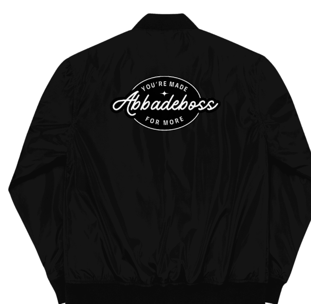 White Embroidery Dream Bold Abbadeboss Premium recycled bomber jacket for men / jacket for women