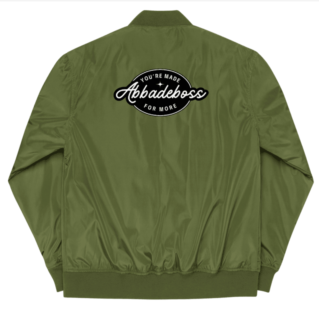 Black Embroidery Dream Bold Abbadeboss Premium recycled Green bomber jacket for men / jacket for women