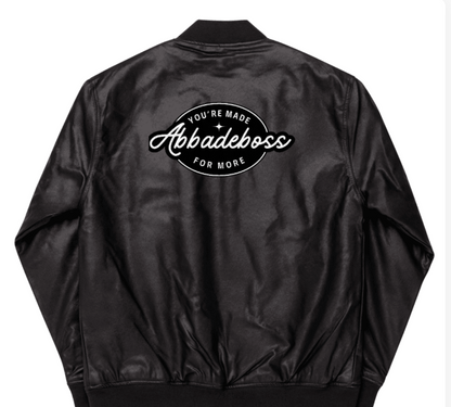White Embroidery Stay bold Abbadeboss black leather Bomber Jacket for men / leather jacket for women