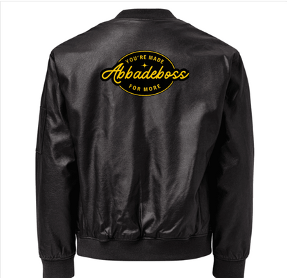 Yellow Embroidery Stay Bold Abbadeboss Leather Bomber Jacket for men / leather Jacket for women